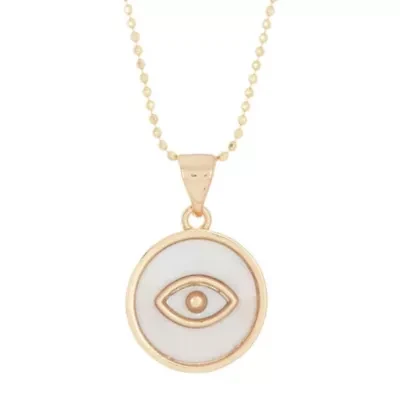 14k Gold Plated Mother of Pearl Evil Eye Pendant Necklace