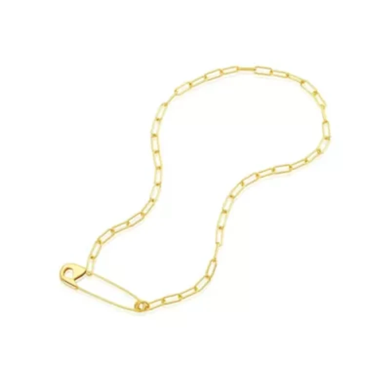 14k Gold Plated Safety Pin Paper Clip Chain Necklace