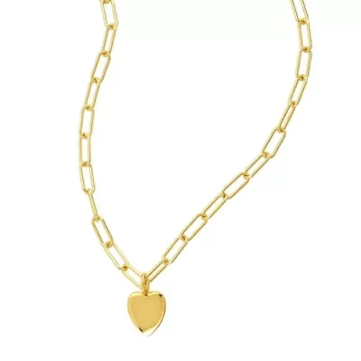 14k Gold Plated 25" Heart Charm Paper Clip Chain Necklace