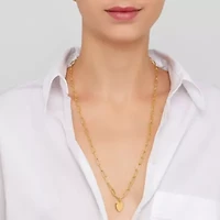 14k Gold Plated 25" Heart Charm Paper Clip Chain Necklace