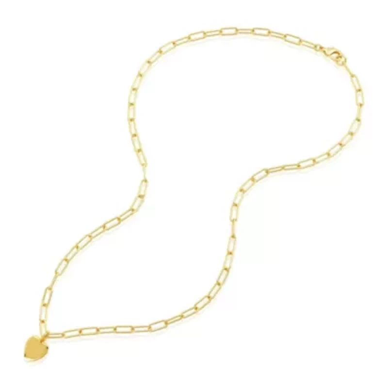 14k Gold Plated 25" Heart Charm Paper Clip Chain Necklace
