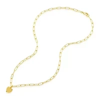 14k Gold Plated 25" Heart Charm Paper Clip Chain Necklace