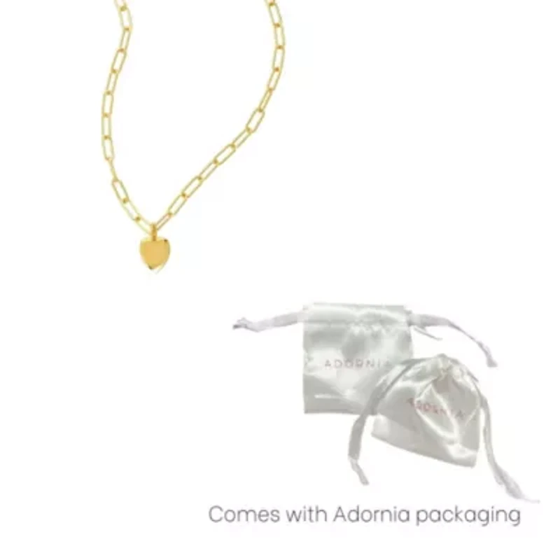 14k Gold Plated 25" Heart Charm Paper Clip Chain Necklace