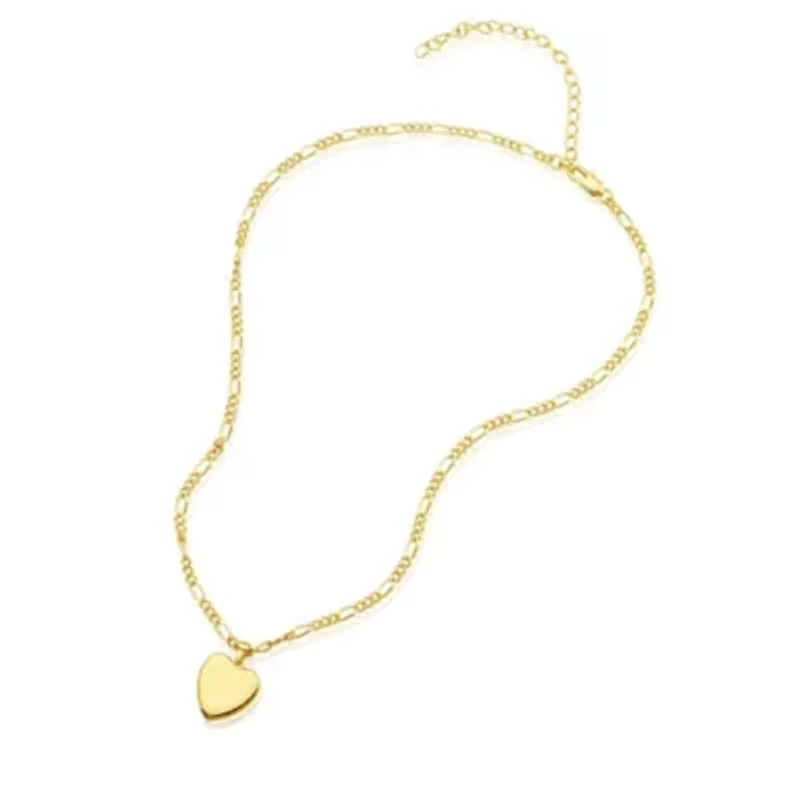 14k Gold Plated Figaro Chain Heart Necklace