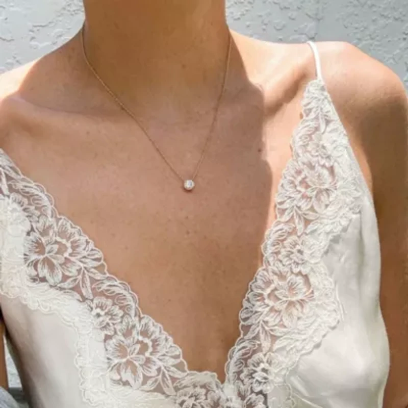 14k Gold Plated Crystal Floating Halo Necklace