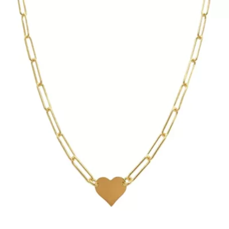 14k Gold Plated Heart Necklace with Paperclip Chain
