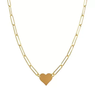 14k Gold Plated Heart Necklace with Paperclip Chain
