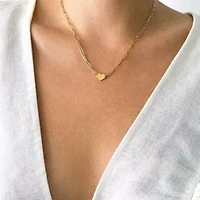 14k Gold Plated Heart Necklace with Paperclip Chain