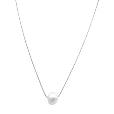 Tarnish Resistant Rhodium Plated Freshwater Pearl Chain Necklace