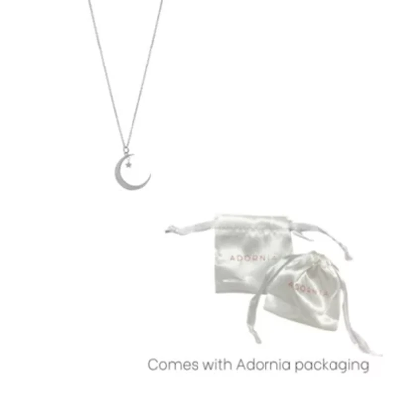 Rhodium Plated Hanging Moon and Star Necklace