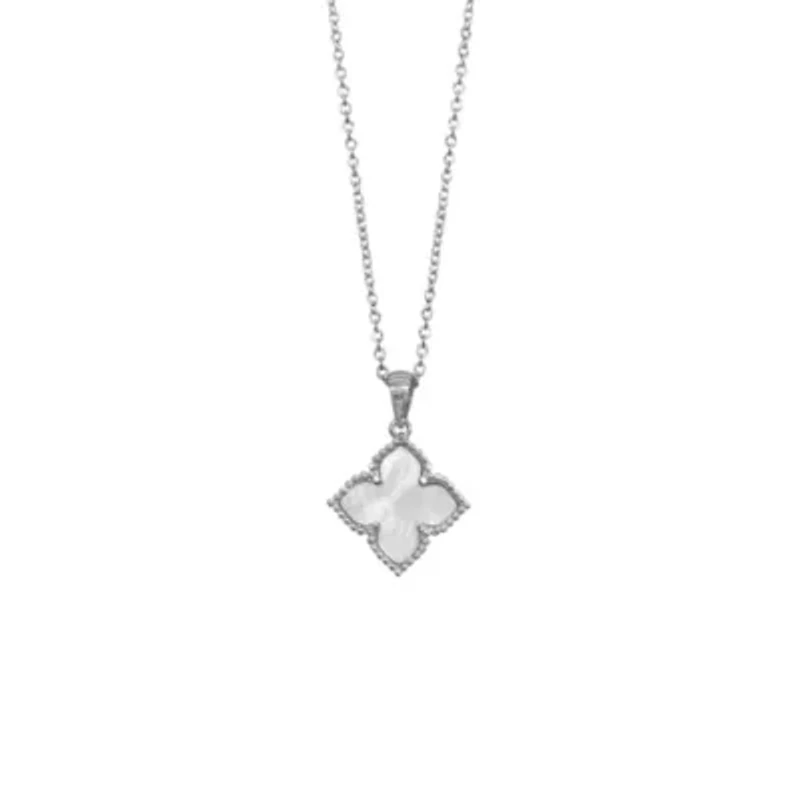Rhodium Plated Flower White Mother of Pearl Necklace