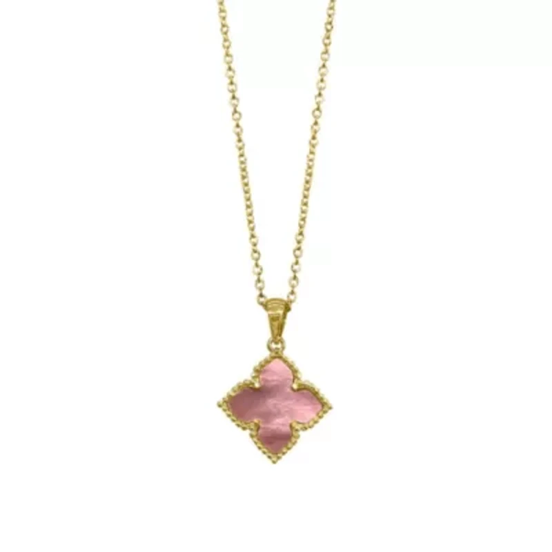 14k Gold Plated Pink Flower Mother of Pearl Necklace
