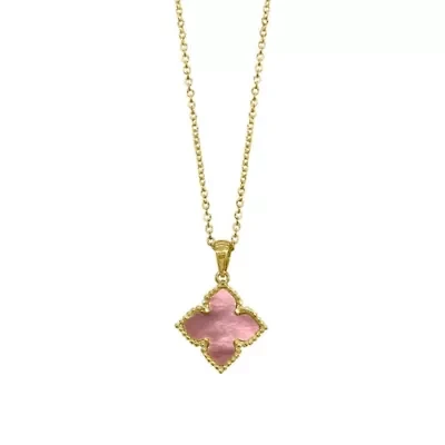 14k Gold Plated Pink Flower Mother of Pearl Necklace
