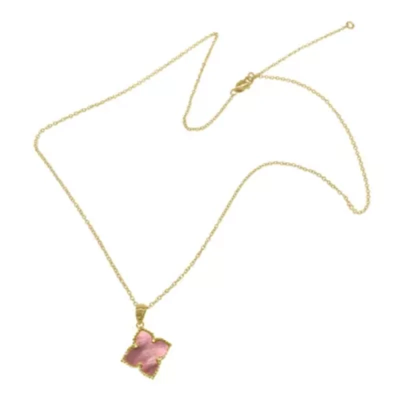 14k Gold Plated Pink Flower Mother of Pearl Necklace