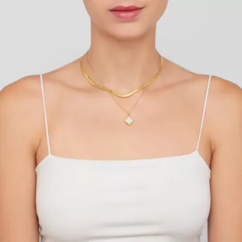 14k Gold Plated Flower White Mother of Pearl Necklace