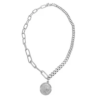 Tarnish Resistant Rhodium Plated Coin Mixed Chain Necklace