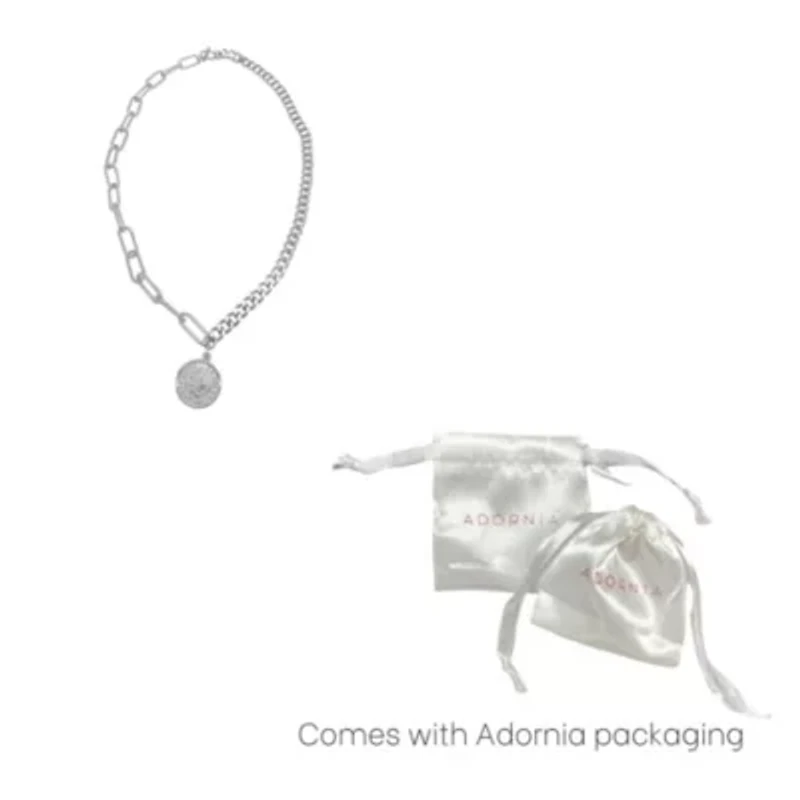 Tarnish Resistant Rhodium Plated Coin Mixed Chain Necklace