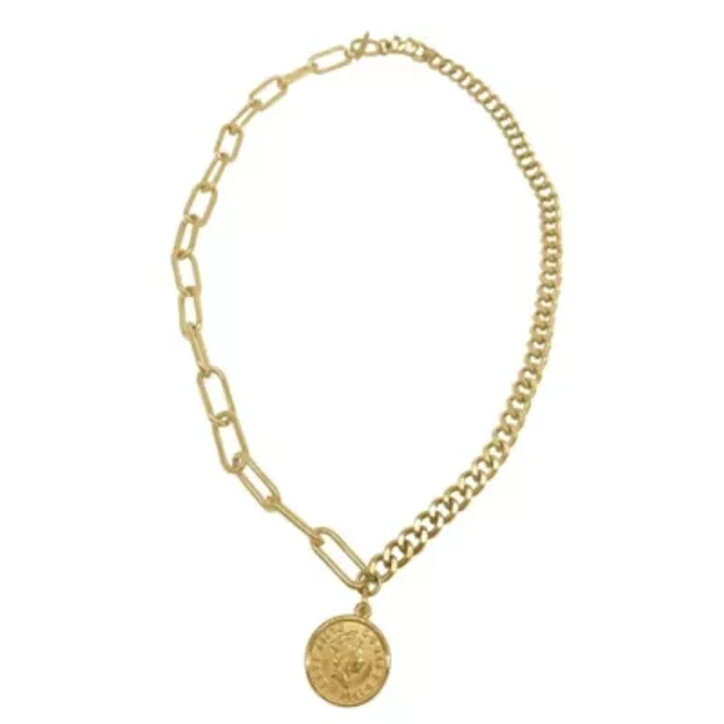 Tarnish Resistant 14k Gold Plated Coin Mixed Chain Necklace