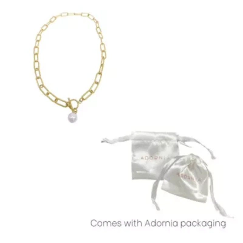 Tarnish Resistant 14k Gold Plated Paper Clip Toggle Necklace with Pearl