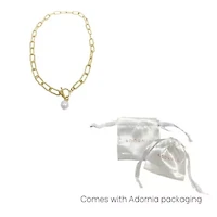 Tarnish Resistant 14k Gold Plated Paper Clip Toggle Necklace with Pearl