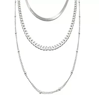 Tarnish Resistant Rhodium Plated Triple Layered Chain Necklace