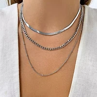 Tarnish Resistant Rhodium Plated Triple Layered Chain Necklace