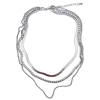 Tarnish Resistant Rhodium Plated Triple Layered Chain Necklace