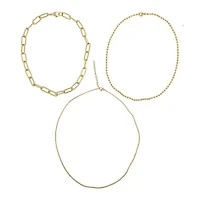 14k Gold Plated Box Chain, Ball Chain, and Oversized Paper Clip Chain Necklace Set