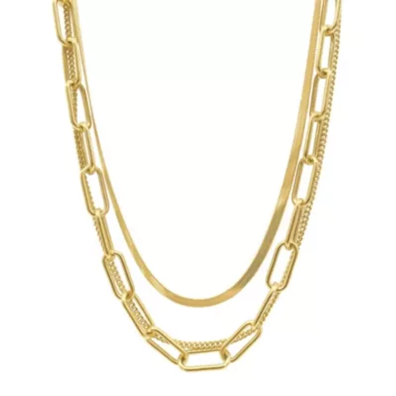 Tarnish Resistant 14k Gold Plated Set of Paper Clip, Snake Chain and Curb Chain Neckalce