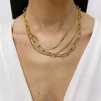 Tarnish Resistant 14k Gold Plated Set of Paper Clip, Snake Chain and Curb Chain Neckalce
