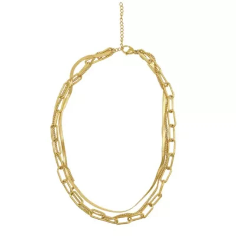 Tarnish Resistant 14k Gold Plated Set of Paper Clip, Snake Chain and Curb Chain Neckalce