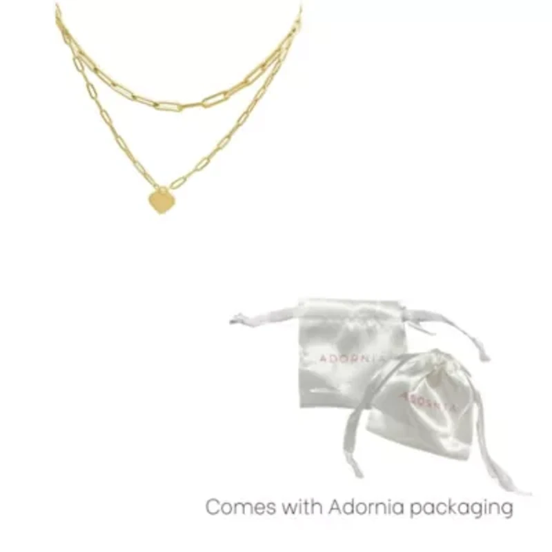 Tarnish Resistant 14k Gold Plated Layered Paper Clip Chain Heart Pendant Necklace