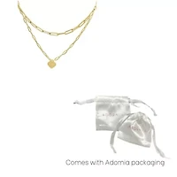 Tarnish Resistant 14k Gold Plated Layered Paper Clip Chain Heart Pendant Necklace