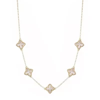 14k Gold Plated White Mother of Pearl Floral Station Necklace