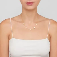 14k Gold Plated White Mother of Pearl Floral Station Necklace