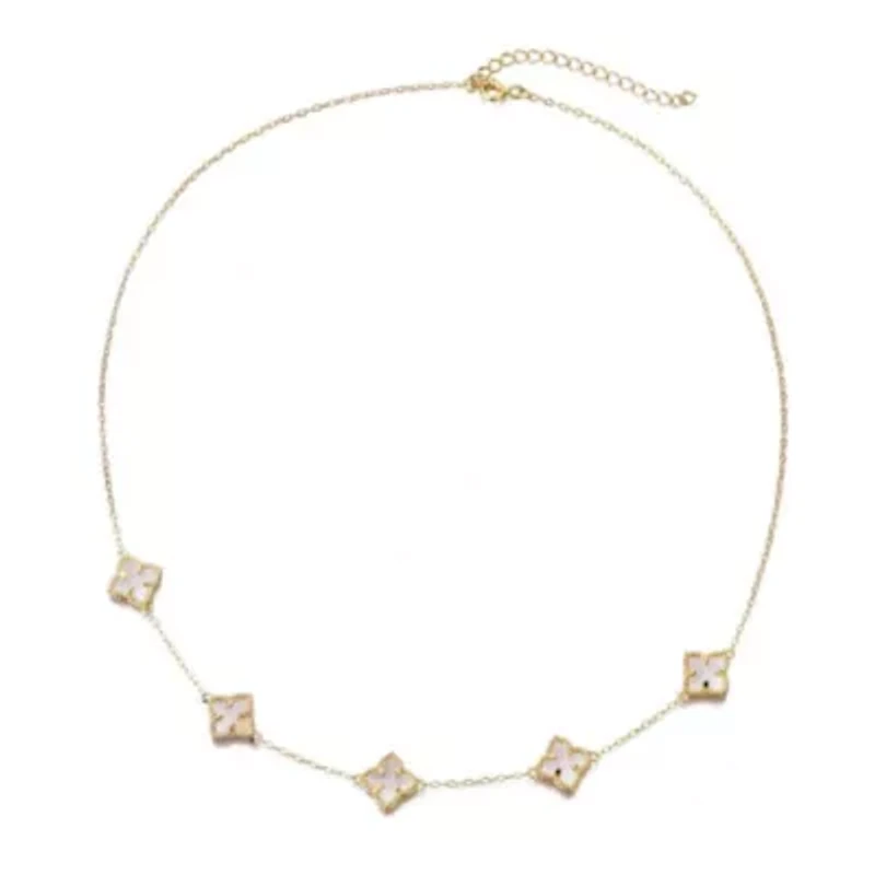 14k Gold Plated White Mother of Pearl Floral Station Necklace