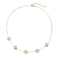 14k Gold Plated White Mother of Pearl Floral Station Necklace