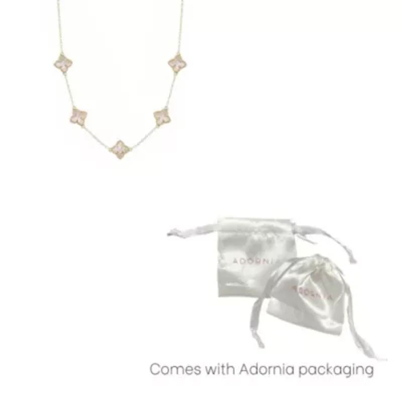 14k Gold Plated White Mother of Pearl Floral Station Necklace