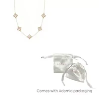 14k Gold Plated White Mother of Pearl Floral Station Necklace