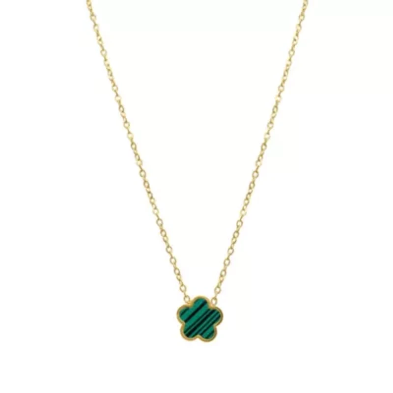 Tarnish Resistant 14k Gold Plated Green Clover Necklace