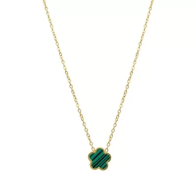 Tarnish Resistant 14k Gold Plated Green Clover Necklace