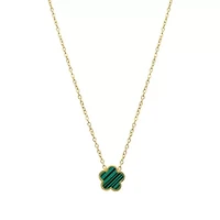 Tarnish Resistant 14k Gold Plated Green Clover Necklace