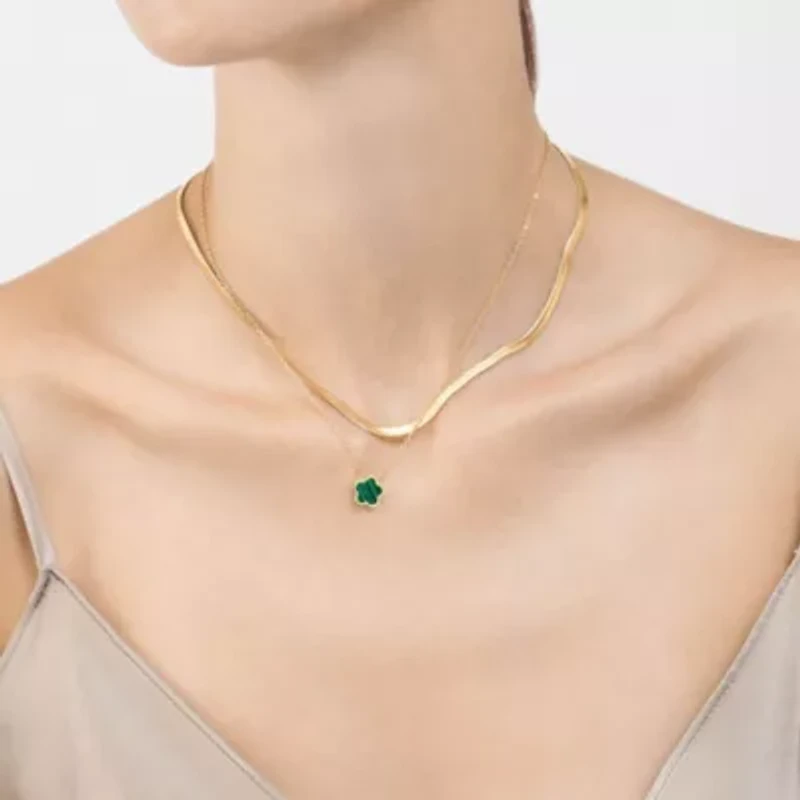Tarnish Resistant 14k Gold Plated Green Clover Necklace
