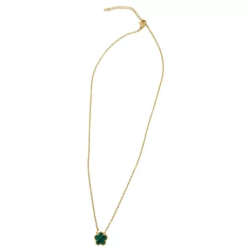 Tarnish Resistant 14k Gold Plated Green Clover Necklace