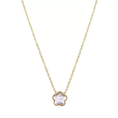 14k Gold Plated White Mother of Pearl Clover Necklace