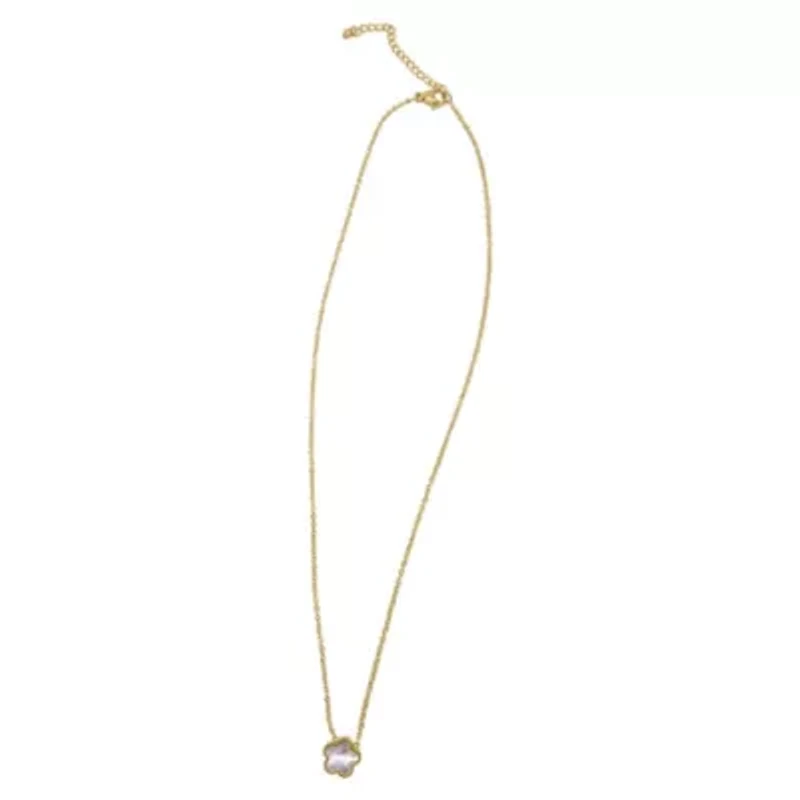 14k Gold Plated White Mother of Pearl Clover Necklace