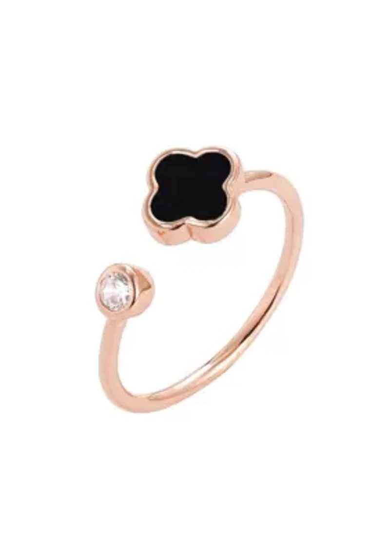 14k Rose Gold Plated Adjustable Clover CZ Ring