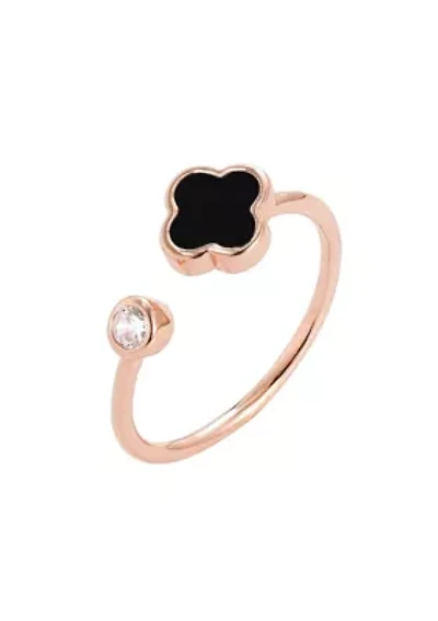 14k Rose Gold Plated Adjustable Clover CZ Ring