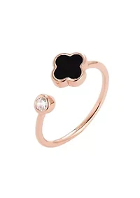 14k Rose Gold Plated Adjustable Clover CZ Ring