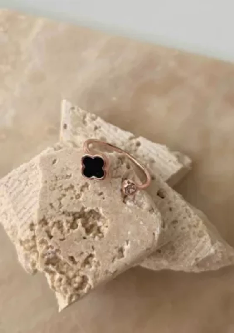 14k Rose Gold Plated Adjustable Clover CZ Ring
